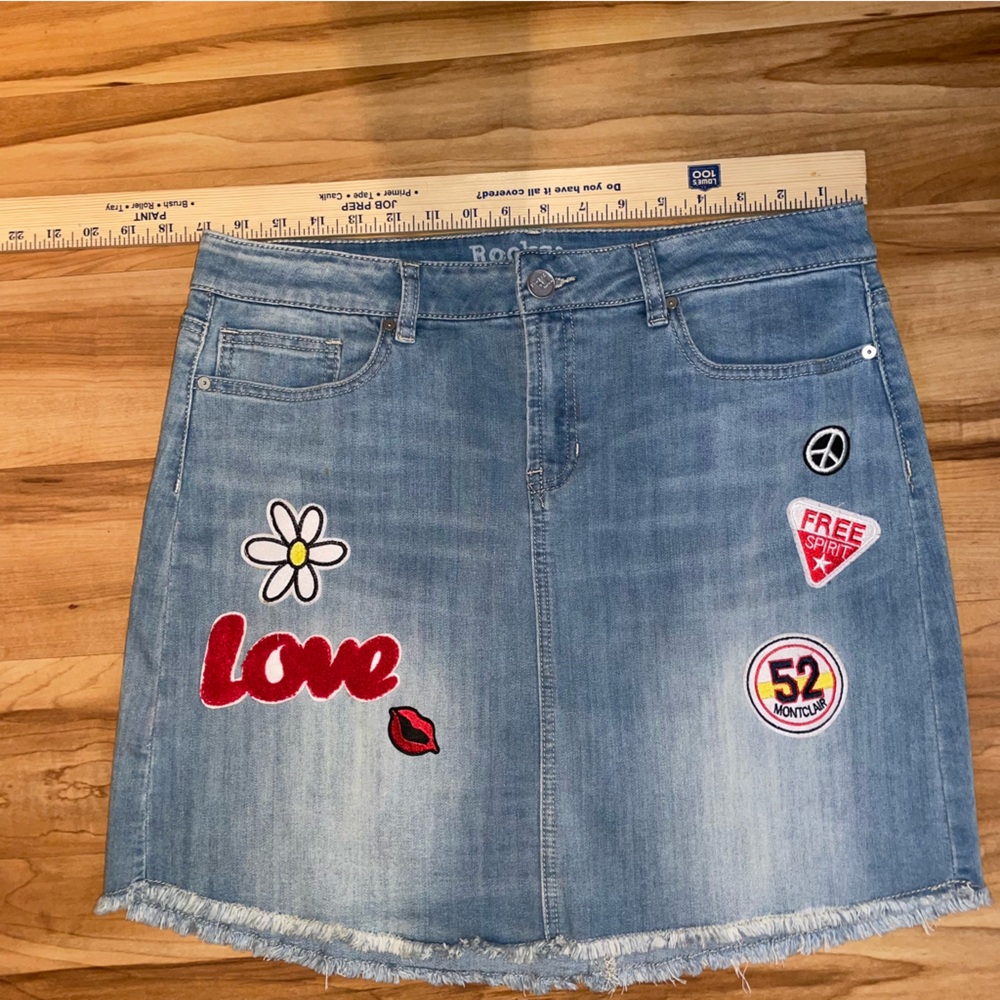 Rocks & Indigo Stretch Denim Mini Skirt with Appliqué 14 - Picture 2 of 7